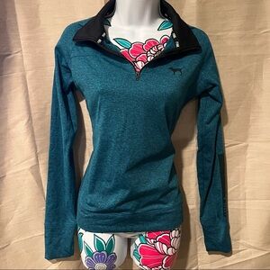 PINK Victoria's Secret 1/4 Zip Turquoise Blue Pullover Sweater